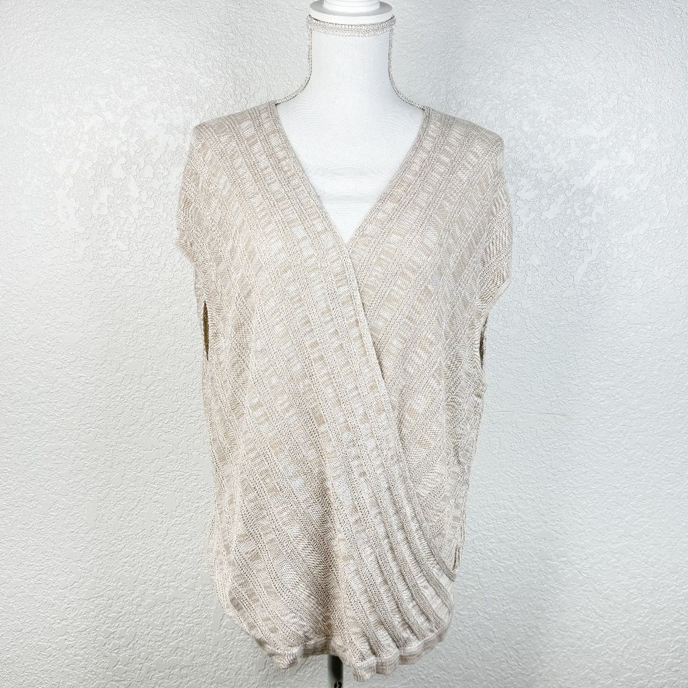 Boston Proper Champagne Criss Cross Knit Short Sleeve Shrug Sweater Blouse M